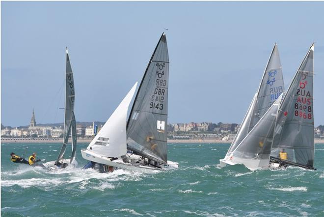 Richard Lovering and Matt Alvarado take to the skies strating the sixth race - SAP 505 World Championships - 3 August, 2016 © Christophe Favreau http://christophefavreau.photoshelter.com/